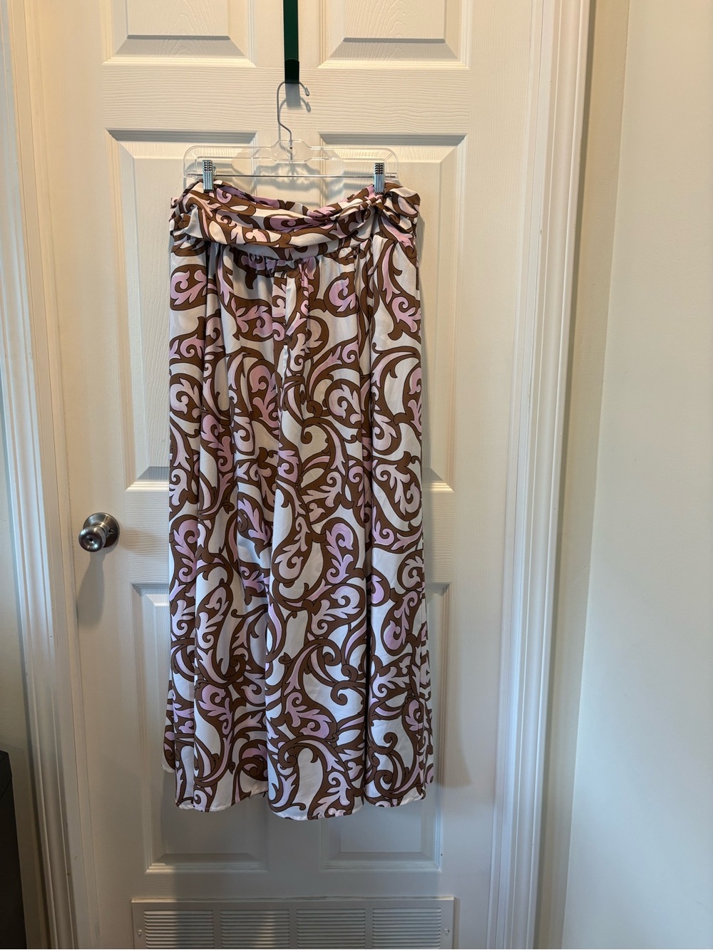 Cato Brown and Pink Scroll-Print Maxi Skirt